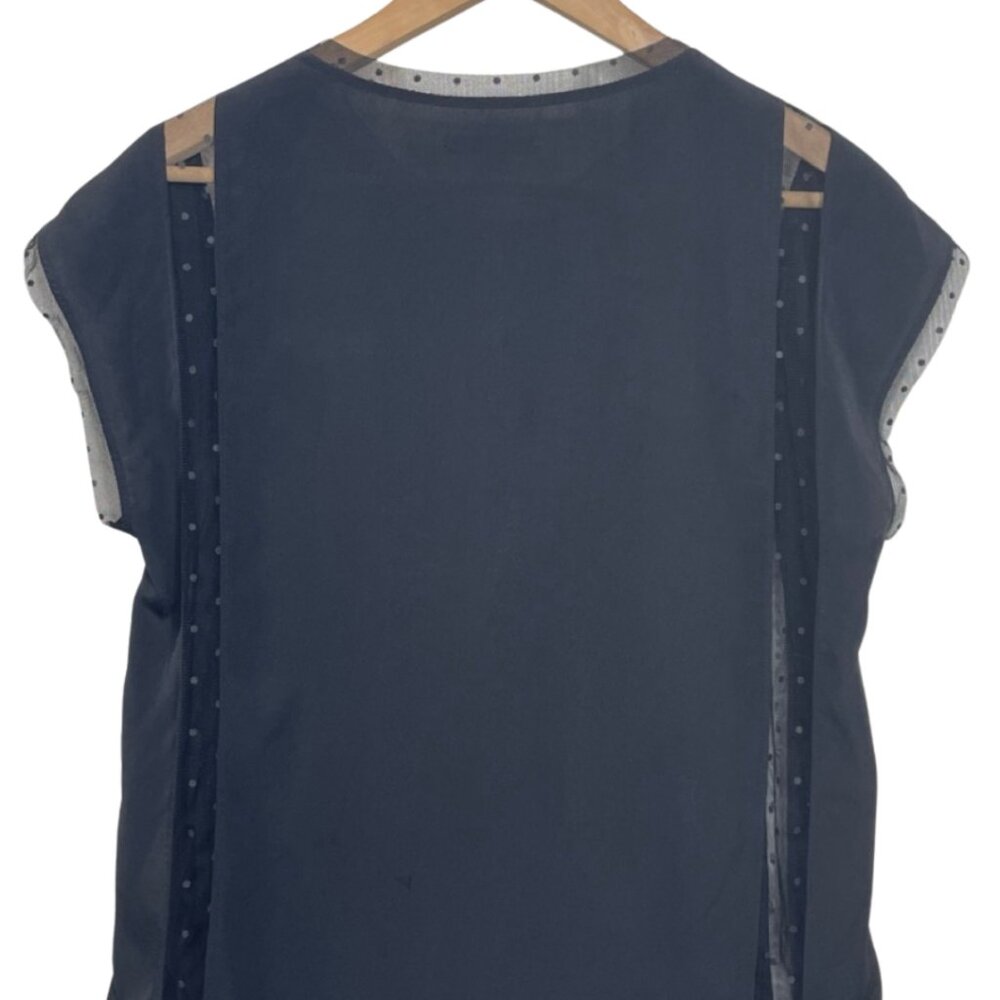 BROADWAY & BROOME | Black Sheer Polka Dot Cut Out Cap Sleeve Top | Size M - Picture 7 of 11